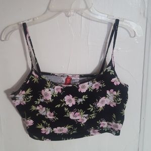Pink and Black Floral Crop Cami